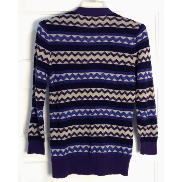 Tory Burch Cardigan Sweater M Chevron Stripe Wool Cashmere Knit Aztec Southwest - Picture 4 of 8